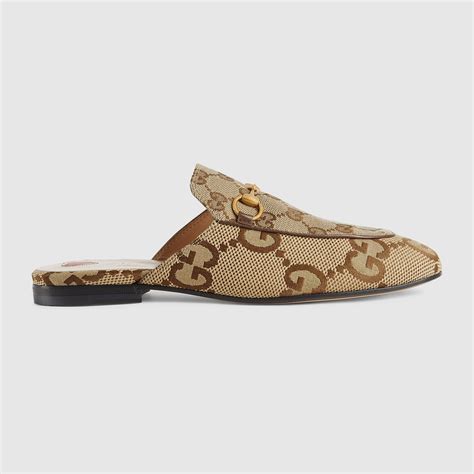 Women S Jumbo Gg Princetown Slipper In Camel And Ebony Canvas Gucci Us