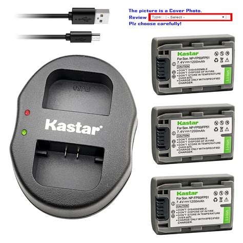 Kastar Battery Dual USB Charger For Sony NP FP50 NP FP51 Sony DCR