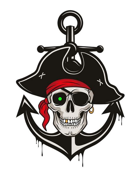 Pirate Emblem With Anchor And Skull In A Hat And Eye Patch Vector Hand