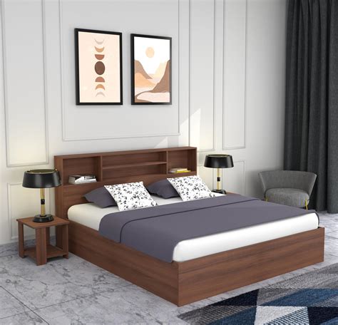 Amazon Brand Solimo Rendes King Size Engineered Wood Bed With Headboard Storage Asian Walnut