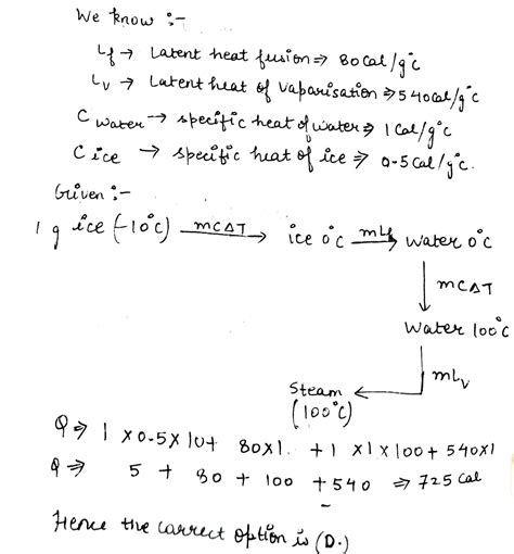 The Amount Of Heat Required To Convert 1 Gm Of Ice At 10 0 C To Steam