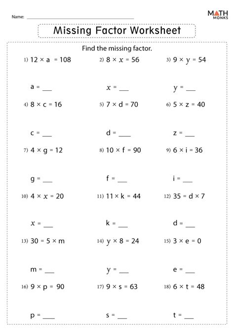 Missing Factor Worksheets Math Monks Worksheets Library