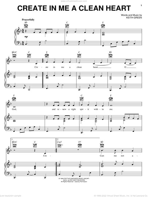 Green Create In Me A Clean Heart Sheet Music For Voice Piano Or Guitar