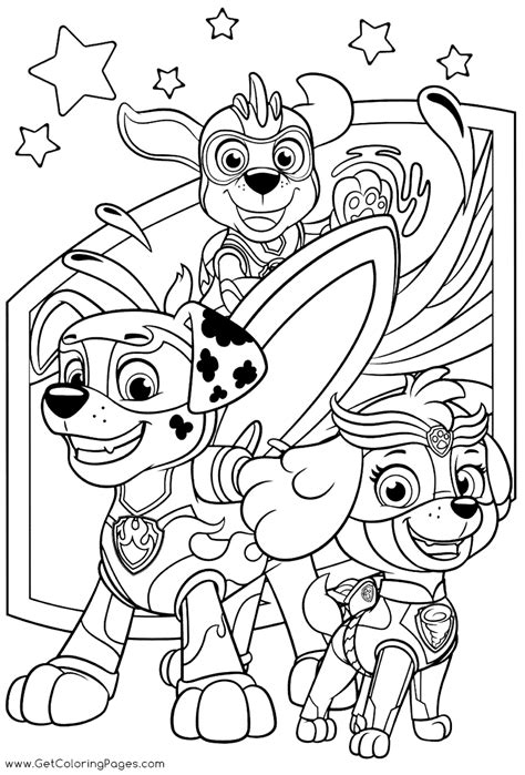 Dibujo Para Colorear De Mighty Pups Marshall Skye Y Zuma Dibujos