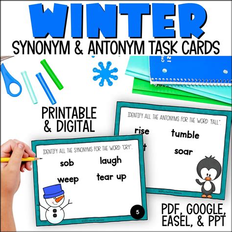 Winter Synonym And Antonym Task Cards Curious Classroom Adventures