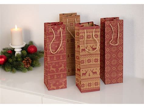 Infactory Wein Geschenktasche 24er Set Weihnachtliche Kraftpapier