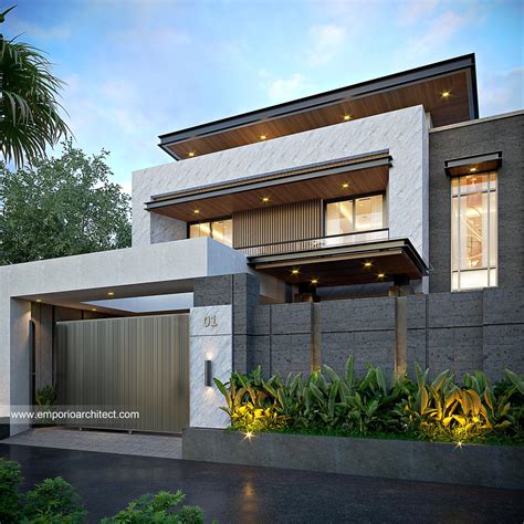 Desain Tampak Depan Dengan Pagar Rumah Modern 2 Lantai Bapak Hwe Di Pekanbaru 34767 Desain