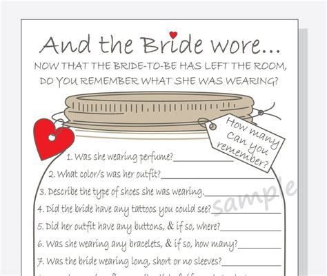 And The Bride Wore Printable Cards Bridal Shower Game Diy