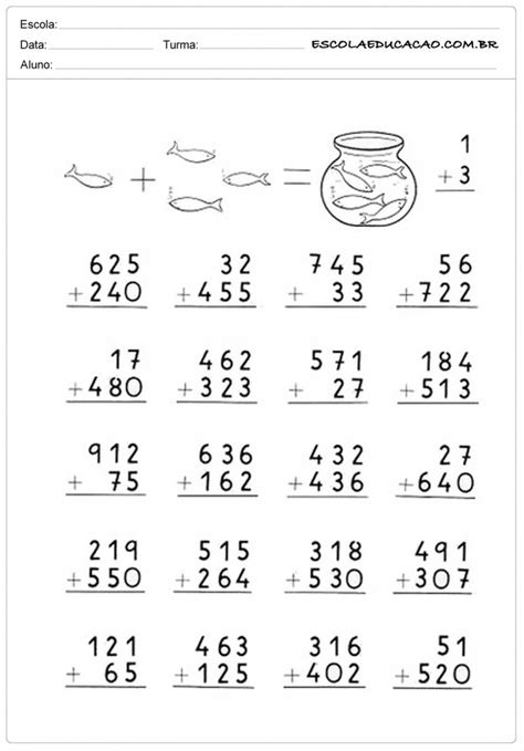 Atividades De Matemática 3º Ano Adição E Subtração Para Imprimir