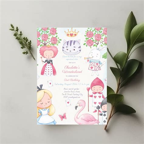 Editable Alice In Wonderland Birthday Party Invitations Floral Printable Wonderland Girl Party