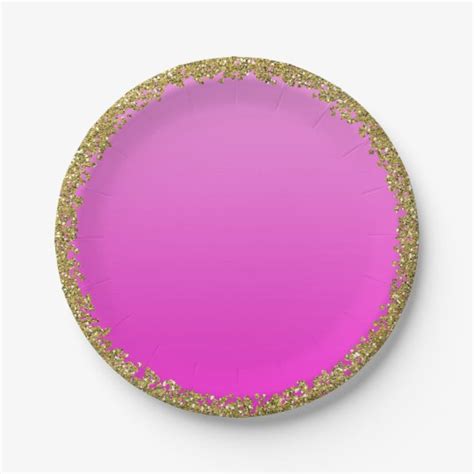 Hot Pink Dipped Gold Glitter Glam Sparkle Party Paper Plate