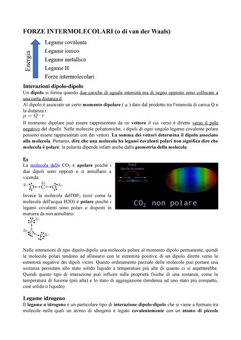 Forze Intermolecolari FORZE INTERMOLECOLARI O Di Van Der Waals