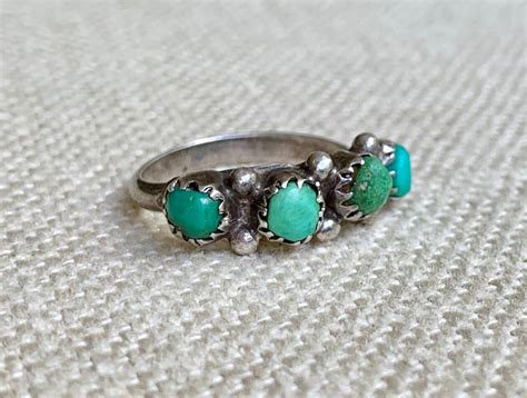 Rustic Turquoise Zuni Ring Band Vintage Native American Zuni Petit