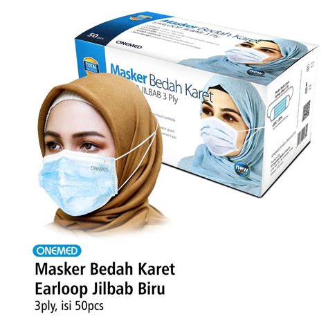 Jual MASKER HIJAB ONEMED MASKER BEDAH KARET 3 PLY MASKER MEDIS