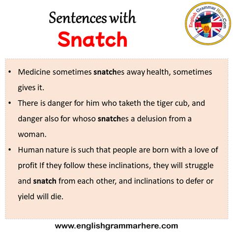 Sentences with Snatch, Snatch in a Sentence in English, Sentences For Snatch - English Grammar Here