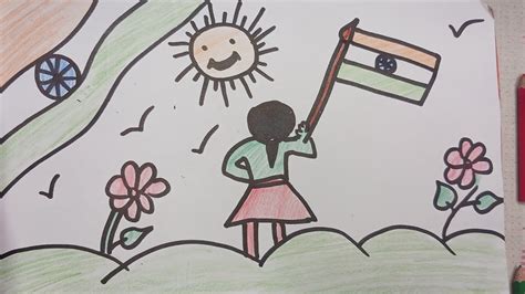 How To Draw Indian National Flag Republic Day Scenry Drawing Colourful