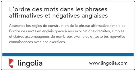 Lordre Des Mots Dans Les Phrases Affirmatives Et N Gatives Anglaises