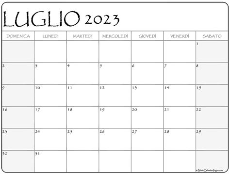 Luglio 2023 Calendario Gratis Italiano Calendario Luglio