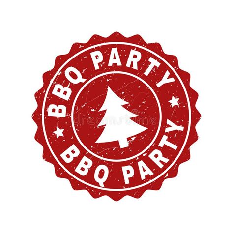 BBQ PARTY Scratched Stamp Seal With Fir Tree Stock Vector