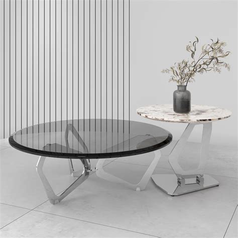 Modern Luxury Coffee Tables Black Glass Stainless Steel Round Living