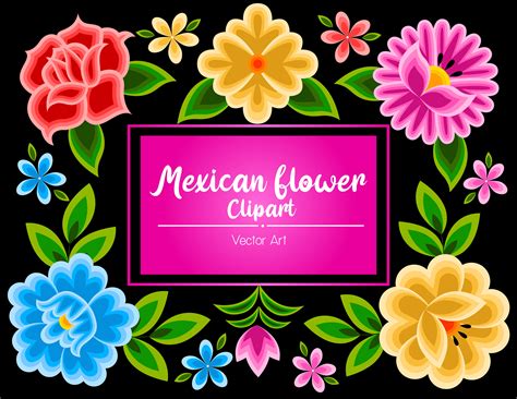 Mexican Flower Art Clip Art Set Collection Vector Art Digital File