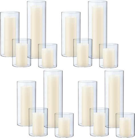 Amazon Treela Set Of Slim Pillar Candles And Glass Cylinder