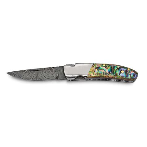 Luxury Giftware Damascus Steel Layer Folding Blade Abalone Handle