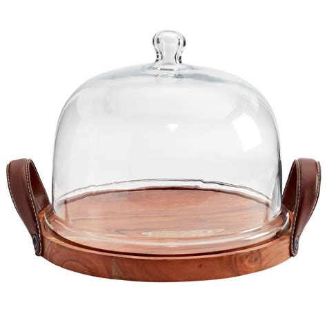 Mason Craft More In Acacia Wood Cake Tray With Glass Dome And