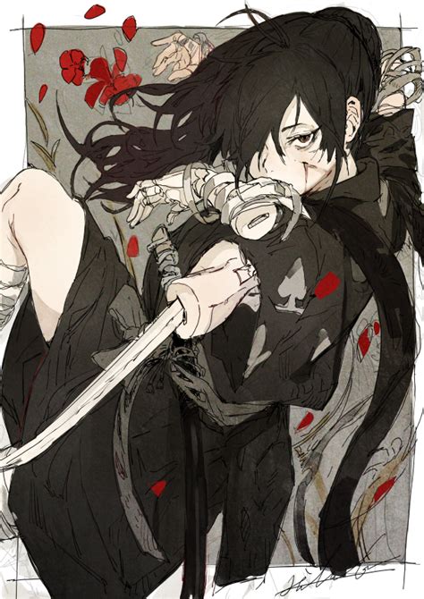 Safebooru 1boy Black Hair Brown Eyes Dororo Tezuka Flower Hiranko