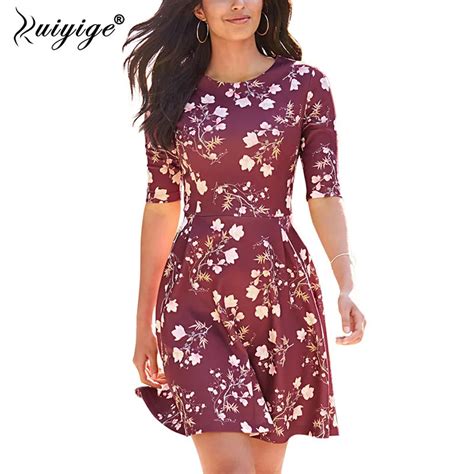 Ruiyige Boho Sleeve Print Floral Summer Women Dress Invisible Zipper