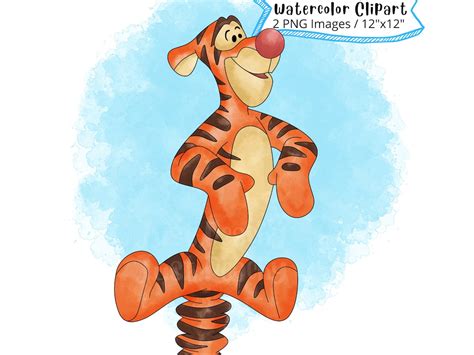 Tigger From Winnie the Pooh Hand Drawn Watercolor Clipart, Cute Cartoon ...