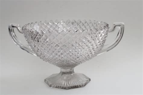 Large Loving Cup Double Handled Bowl Vintage Westmoreland English Hobnail Crystal Clear Glass