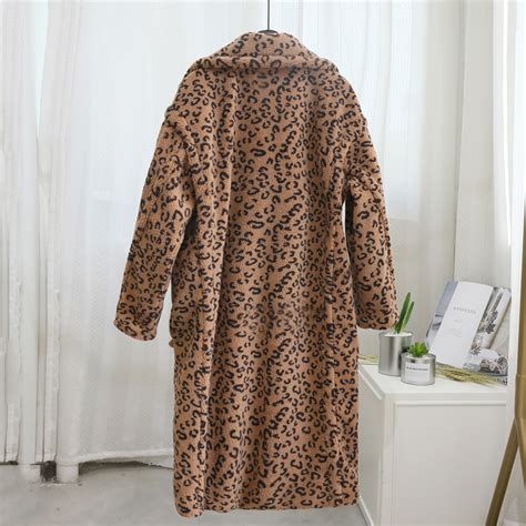 Free Shipping Oversized Leopard Long Teddy Bear Jacket Coat Women