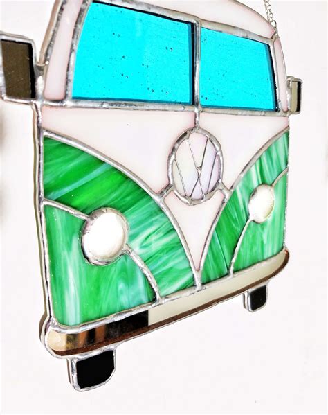 Stained Glass Vw Campervan T1 Green Suncatcher Garden Window Holiday Decor Numonday