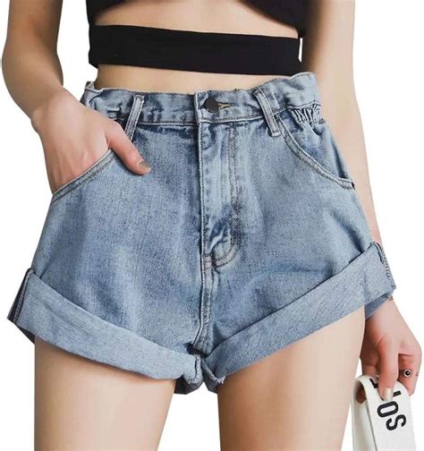 Xiannv Jeans Pour Femmes Shorts Taille Lastique Jeans Bleu Denim