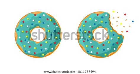 Cartoon Colorful Tasty Donut Whole Bitten Stock Vector Royalty Free