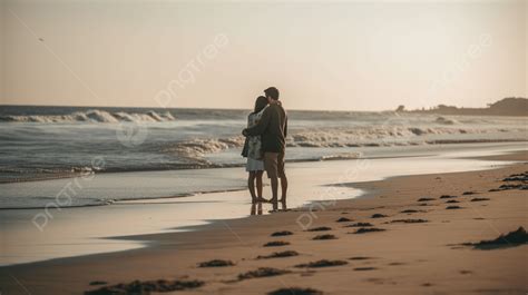 Fondo Hombre Y Mujer Al Atardecer De Pie En La Playa Fondo Pareja