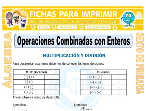 Operaciones Combinadas Con Enteros Para Sexto De Primaria Fichas