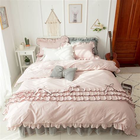 Pink Ruffle Bedding Set Minimalist Duvet Cover Set High Etsy