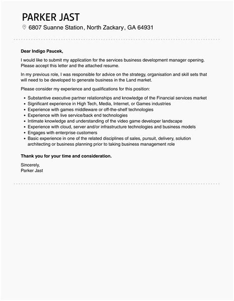 Services Business Development Manager Cover Letter Velvet Jobs