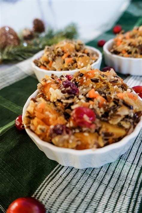 Butternut Squash And Wild Rice Casserole With Cranberries