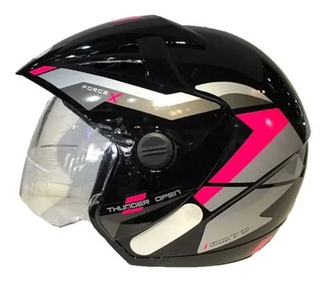 Capacete Moto Aberto Ebf Thunder Open Force X Preto E Rosa Frete grátis