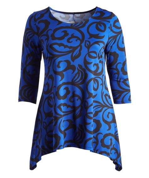 Take A Look At This Blue Black Damask Sidetail Tunic Women Plus