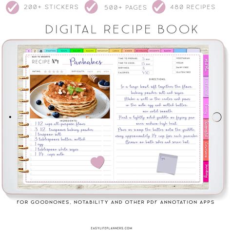 Paper Party Supplies Notability Meal Planner Digital Cookbook