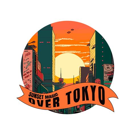 Beautiful sunset in tokyo seen between buildings design t-shirt design ...