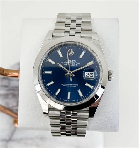 Rolex Datejust 41mm Smooth Bezel Stainless Steel Blue Index For