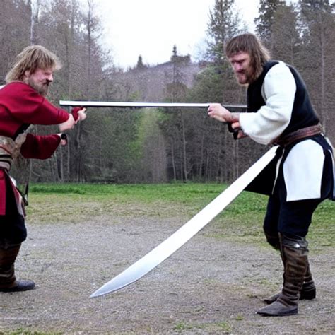 Stable Diffusion Prompt Sword Fight Between A Norgeinad Prompthero