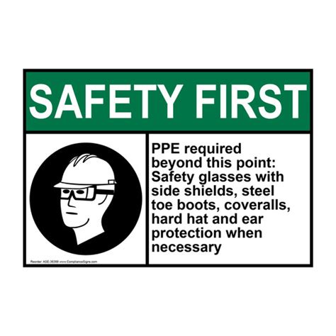 Safety First Sign Ppe Required Beyond This Point ANSI PPE