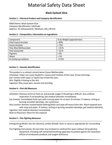 Material Safety Data Sheet Black Eyelash Glue Nellie S Hair Emporium Inc