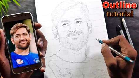 How To Draw Ms Dhoni Step By Step Outline Tutorial Thala Drawing